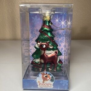 Vintage Handmade Blown Glass Rudolph The Red Nosed Reindeer Ornament 40th Anniv